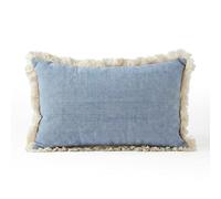 DRW Cojin Rectangular de Poliester y algodón con Flecos y Relleno en Celeste 12x50x30 cm