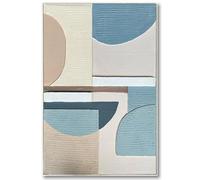 DRW Cuadro Lienzo Abstracto con Marco de Madera Natural en Natural, Blanco, Beige y Azul 122x82x4.5 cm