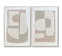 DRW Cuadro Lienzo Abstracto con Marco de Madera Natural en Natural, Blanco, Beige y Gris 120x80x4.5 cm