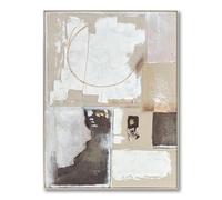 DRW Cuadro Lienzo Abstracto con Marco de Madera Natural en Natural, Blanco, Beige y Gris 120x90x3 cm