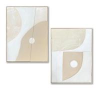 DRW Cuadro Lienzo Abstracto con Marco de Madera Natural en Natural, Blanco y Beige 82x62x4.5 cm