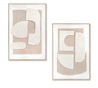 DRW Cuadro Lienzo Abstracto con Marco de Madera Natural en Natural, Blanco y Beige 92x62x4.5 cm