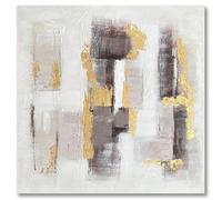 DRW Cuadro Lienzo Abstracto con Marco de Madera Natural en Natural, Blanco y Gris 120x120x4.5 cm