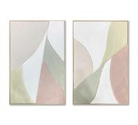 DRW Cuadro Lienzo Abstracto con Marco de Madera Natural en Natural, Blanco y Verde 92x62x4.5 cm