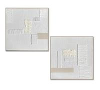 DRW Cuadro Lienzo Abstracto con Marco de Madera Natural en Natural y Blanco 82x82x4.5 cm