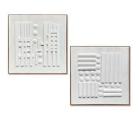 DRW Cuadro Lienzo Abstracto con Marco de Madera Natural en Natural y Blanco 82x82x4.5 cm