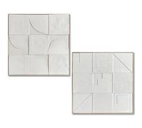 DRW Cuadro Lienzo Abstracto con Marco de Madera Natural en Natural y Blanco 92x92x5 cm