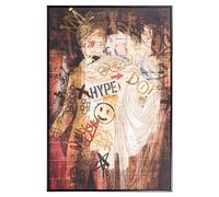 DRW Cuadro Lienzo con Marco Negro Rey Antiguo con grafitis en Tonos Marrones 122.6x82.6x4.3 cm