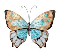 DRW Decoracion de Pared de una Mariposa de Metal y nacar en Beige, Azul y Negro 30.5x45.5x3 cm