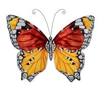 DRW Decoracion de pared de una mariposa de metal y nacar en rojo, amarillo y blanco 30.5x45.5x3 cm