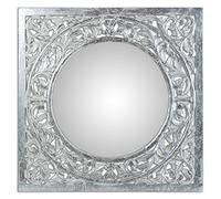 DRW DonRegaloWeb - Espejo Redondo con Marco Cuadrado de Madera Calada en Color Blanco y Plateado