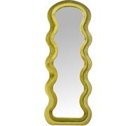 DRW Espejo de pie vestidor Moderno con Forma Ondulada de Madera y Terciopelo Verde 60x3,5x160 cm