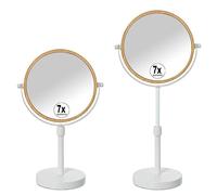 DRW Espejo de sobremesa Extensible 2 Caras con Base de Metal en Blanco y Natural 40x22x12 cm