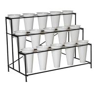 DRW Expositor de Flores de Metal con 15 Cubos en Tres Niveles Blanco y Negro 122x62x92cm