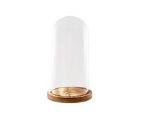 DRW Fanal de Cristal Transparente con peana de Madera 15X15X26 CM