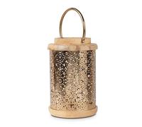 DRW Farol de Madera y Metal en Dorado 18x18x30cm y 18x18x25cm