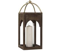 DRW Farol Portavelas Cuadrado de Madera, Metal y Cristal 2x22x61cm