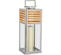 DRW Farol portavelas de Metal de Suelo o sobremesa Cromado y Madera 20x21x54 cm