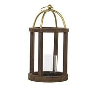 DRW Farol Portavelas Redondo de Madera, Metal y Cristal 2x22x45cm