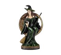 DRW Figura Bruja Verde sentada en una Luna Llena Resina Pintada a Mano 40 cm