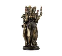 DRW Figura de Hekate Diosa de la Magia guardiana de la Noche y Diosa de los brujos y hechiceros Acabado Bronce de Resina Pintado a Mano 10x10x29 cm