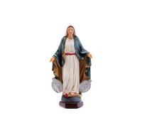 DRW Figura de la Virgen Milagrosa con medallas de Resina Pintada a Mano 7x4x13 cm