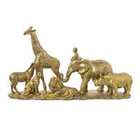 DRW Figura de Resina con Animales Salvajes con niño en Dorado 52x14x29cm