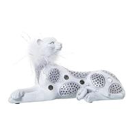 DRW Figura de un Leopardo con Pluma Artificial de Resina en Blanco y Plateado 23x9x12cm