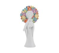 DRW Figura de una Virgen con niño con Corona de Flores de Resina Pintada a Mano