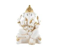 DRW Figura Ganesha sentada Blanca y Dorada Resina Pintada a Mano 20 cm