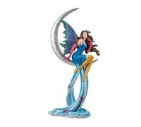 DRW Figura Hada sentada sobre una Luna Azul con Vestido Largo de Resina Pintada a Mano 5x15x26 cm