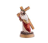 DRW Figura Jesus con la Cruz Resina Pintado a Mano 12 cm