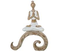 DRW Figura Mujer meditando en un Pedestal de Resina Blanco y Natural 25x19x6 cm