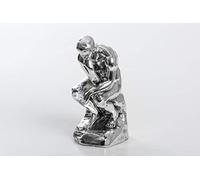DRW Figura Pensador Plateado Resina, 13X10X23 cm