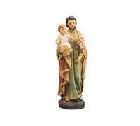 DRW Figura Religiosa de San José con el Niño Jesus de Resina Pintado a Mano 4x4x13 cm