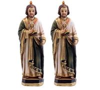 DRW Figura San Judas peana Cuadrada Resina Pintado a Mano 8 cm (Paquete de 2)