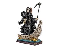 DRW Figura Santa Muerte Negra de pie en Barca de Resina Pintada a Mano 23x10x31 cm
