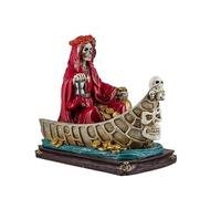 DRW Figura Santa Muerte roja sentada en Barca de Resina Pintada a Mano 24x10x21 cm