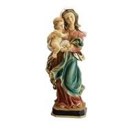 DRW Figura Virgen con niño de Resina Pintada a Mano 12x12x38 cm