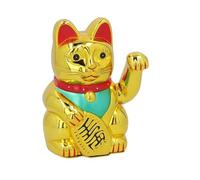 DRW Gato de la Suerte Chino Dorado con Brazo movil Maneki Neko 12.5x15x21.5 cm