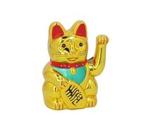 DRW Gato de la Suerte Chino Dorado Dorado con Brazo movil Maneki Neko 10.5x10.5x16 cm