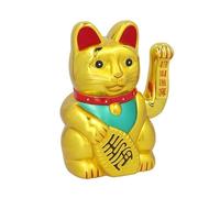 DRW Gato de la Suerte Chino Dorado Dorado con Brazo movil Maneki Neko 22x16x30 cm