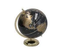 DRW Globo terraqueo Negro y Dorado con Base Dorada 24x21x28 cm