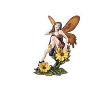 DRW Hada Naranja sentada sobre Girasoles de Resina Pintada a Mano 20x15x25 cm