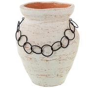 DRW Jarron de sobremesa de Ceramica con Aros de Metal en Blanco y Negro 25x24,5x30cm