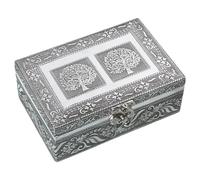 DRW Joyero con Espejo de Metal arbol de la Vida en Plateado 10x15x6 cm