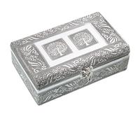 DRW Joyero con Espejo de Metal arbol de la Vida en Plateado 13x20x6 cm