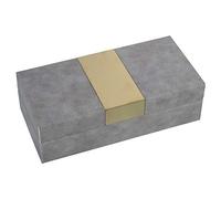 DRW Joyero Rectangular de Madera y Polipiel Gris y Oro 25x12x7,5cm