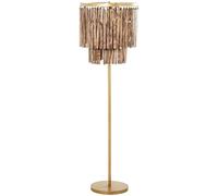 DRW Lampara de pie de Hierro y Madera con Laminas Dorado y Marrones 46x46x148 cm