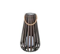 DRW Lampara Farol Solar de sobremesa o Suelo de Madera y Metal Oscuro y Negro con Vela led 21x21x42 cm